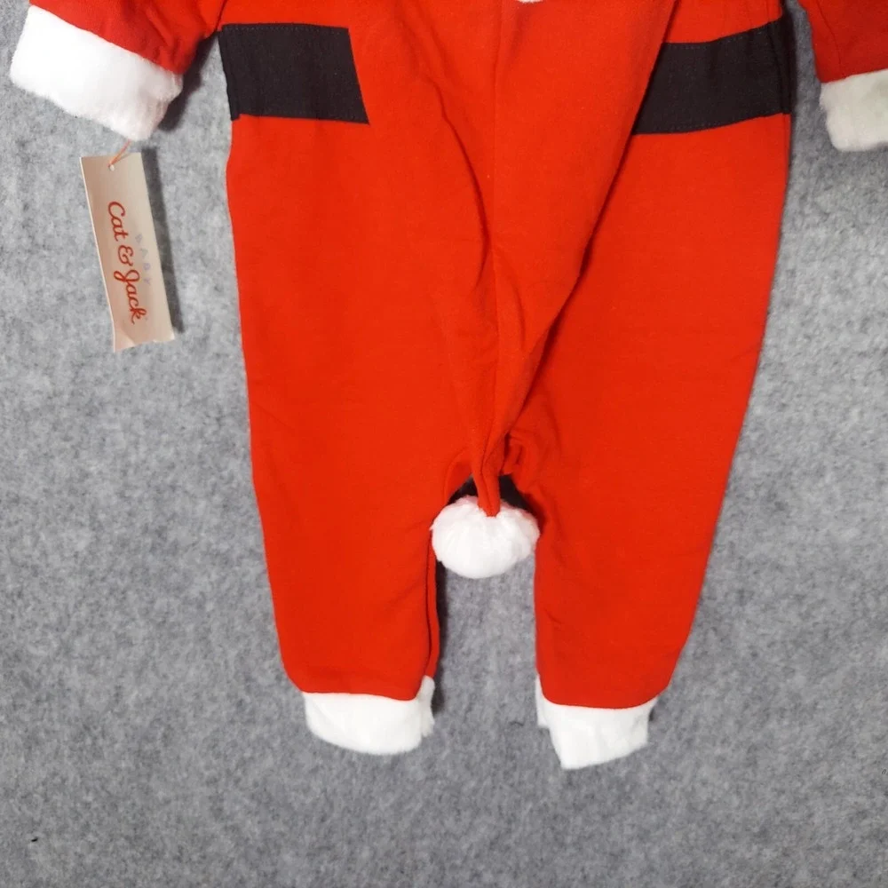 Cat & Jack‎  Suit 0 3 Month Christmas Santa Embroidered Beard Belt Hooded Snaps